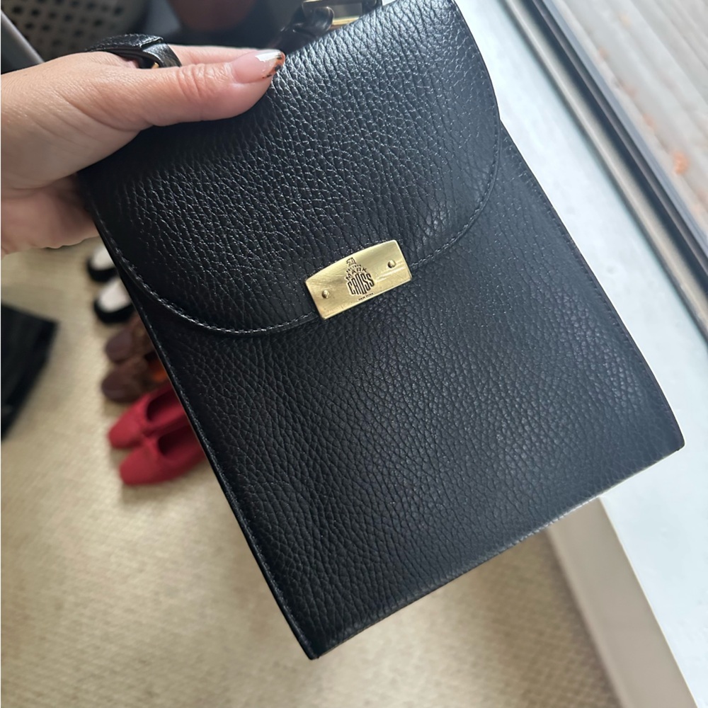 Vintage Mark Cross Black Leather Crossbody Bag with Gold Accent